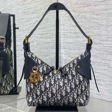 Dior 2025 Voyage Bag 23CM Navy Blue Mix Beige Canvas Leather 270572