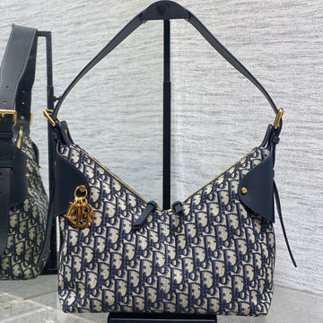 Dior 2025 Voyage Bag 28CM Navy Blue Mix Beige Canvas Leather 270574