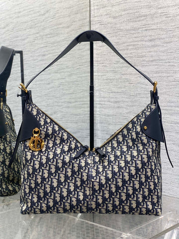 Dior 2025 Voyage Bag 34CM Navy Blue Mix Beige Canvas Leather 270576