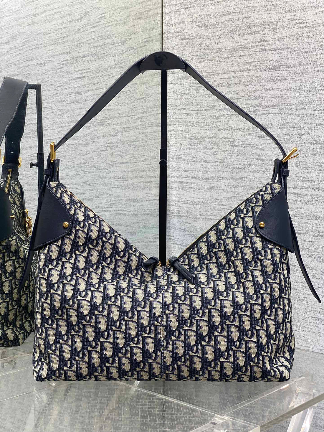 Dior 2025 Voyage Bag 34CM Navy Blue Mix Beige Canvas Leather 270576