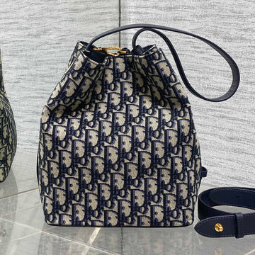 Dior 2025 Star Bucket Bag Navy Blue Mix Beige Canvas Leather 270450