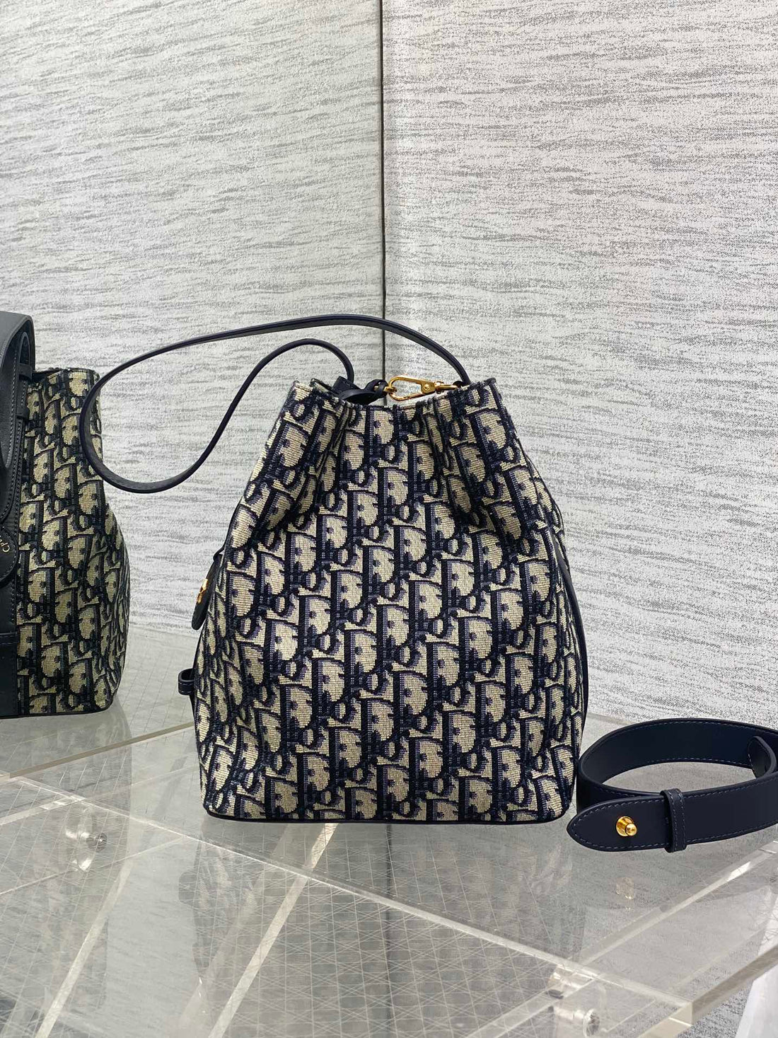 Dior 2025 Star Bucket Bag Navy Blue Mix Beige Canvas Leather 270450