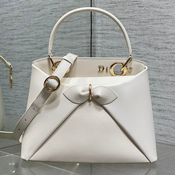 Dior 2025 Bow Bag 28CM White Leather 272515