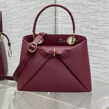 Dior 2025 Bow Bag 28CM Burgundy Leather 272517