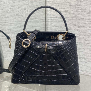 Dior 2025 Crocodile Pattern Bag 28CM Black Leather 272521