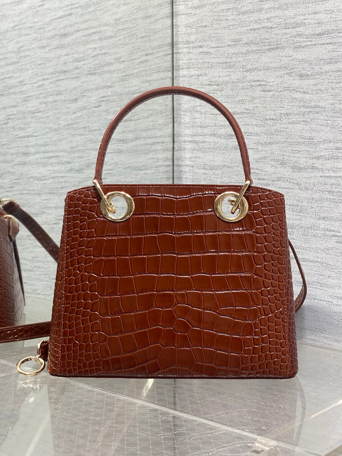 Dior 2025 Crocodile Pattern Bag 28CM Brown Leather 272523