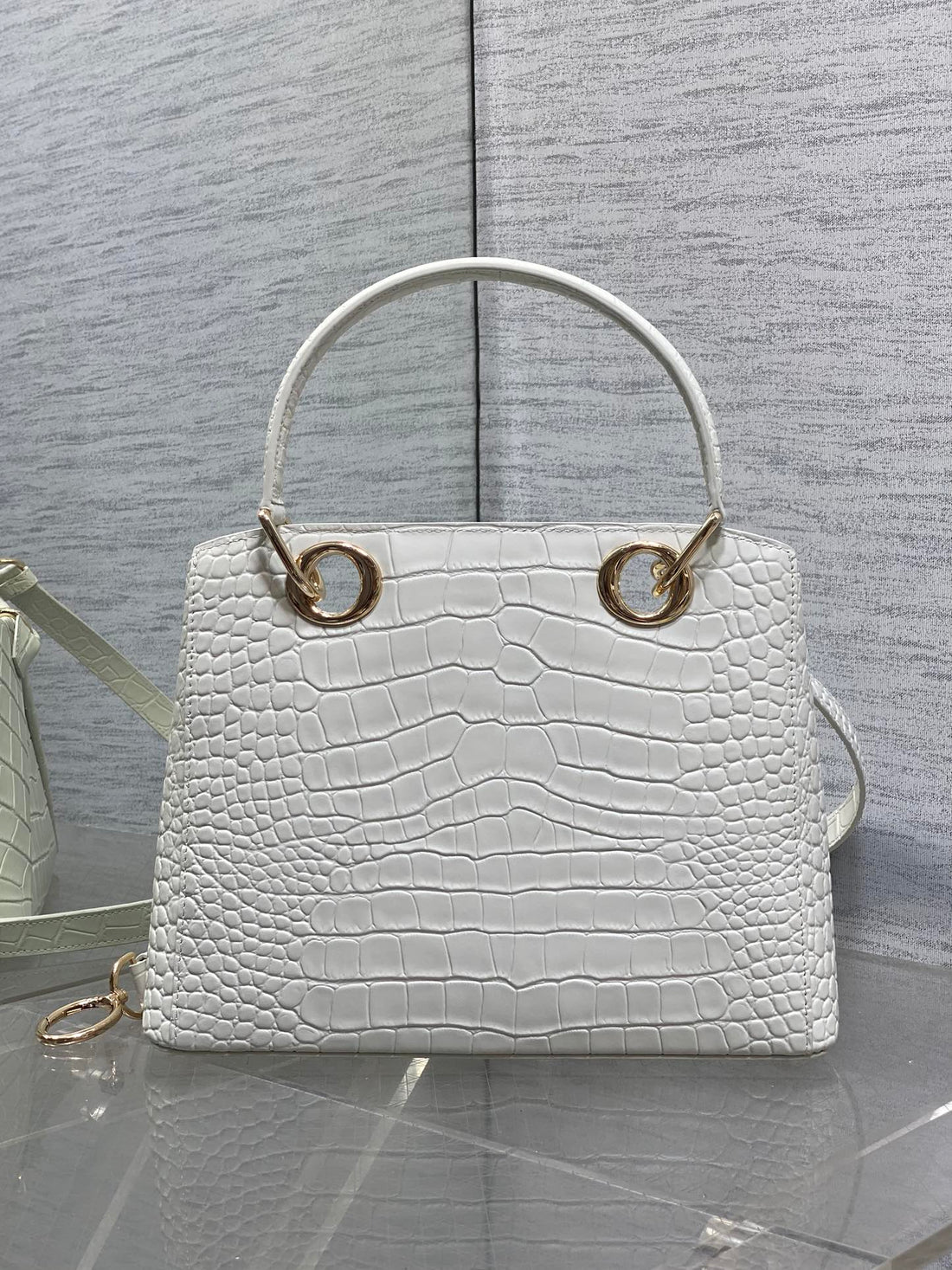 Dior 2025 Crocodile Pattern Bag 28CM White Leather 272525