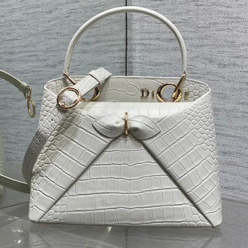 Dior 2025 Crocodile Pattern Bag 28CM White Leather 272525