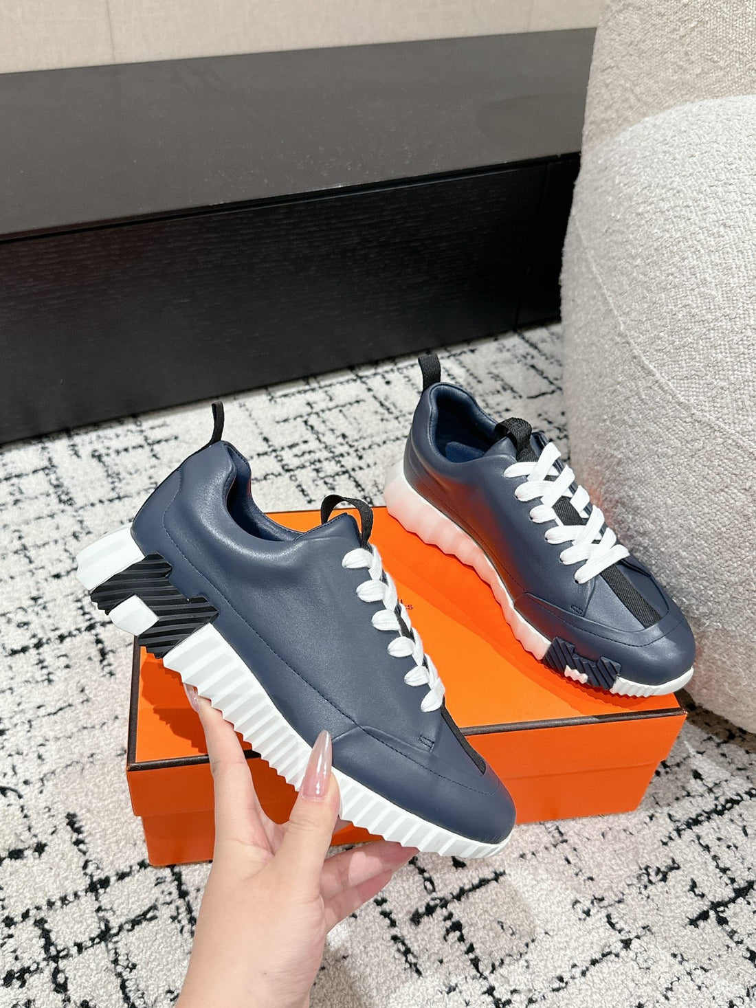 Hm Jump Sneaker In Charcoal Blue Cowhide 985309