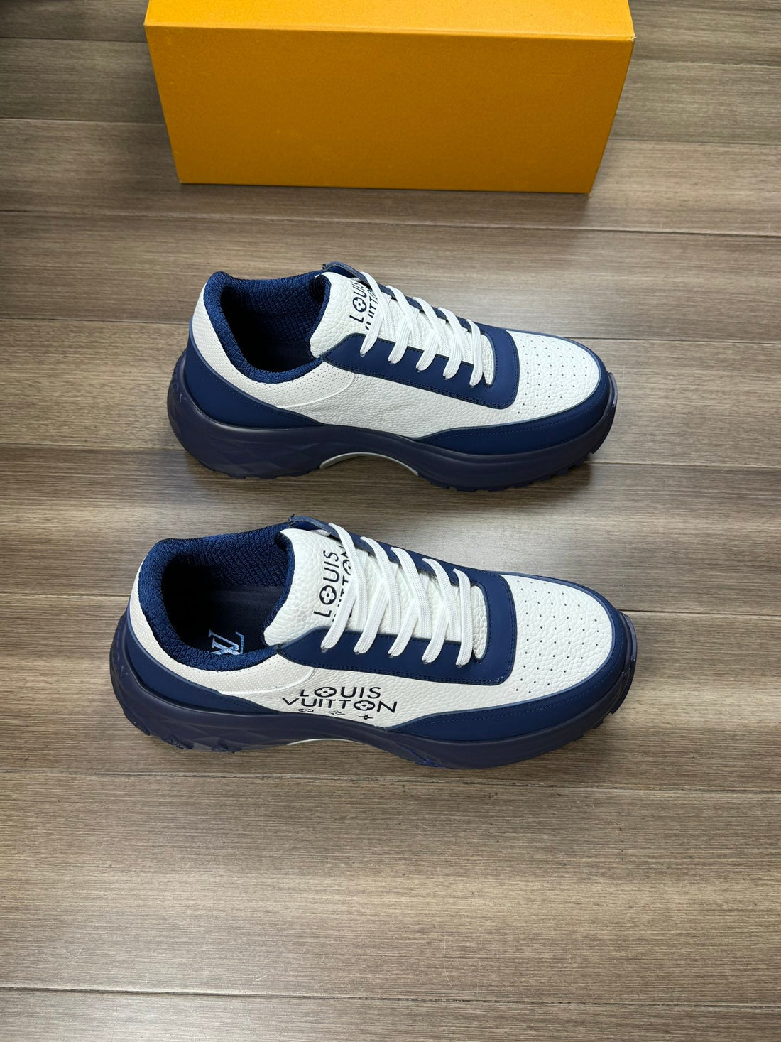 LV Sport Sneaker In White Mix Navy Blue Calfskin With Logo