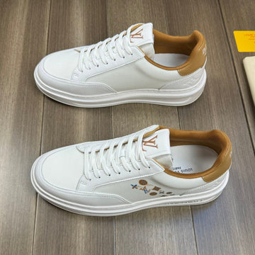 LV Trainer Sneaker White Mix Copper Brown Calfskin And Breathable Fabric