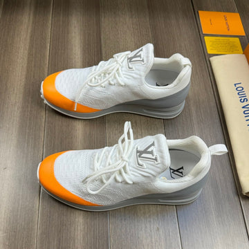 Sneakers In White Mesh Breathable Fabric And Blue Mix Orange Calfskin
