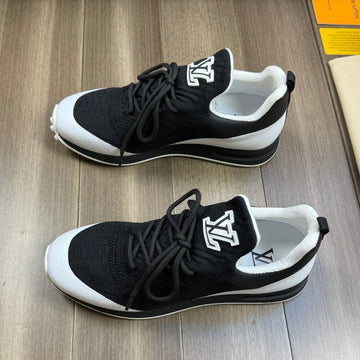 LV Sneakers In Black Mesh Breathable Fabric And White Calfskin