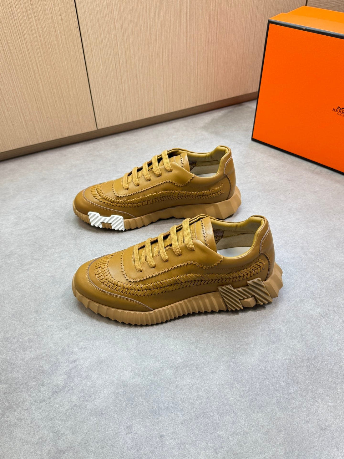 Hm Men's Bouncing Sneaker Light Brown Calfskin 708235