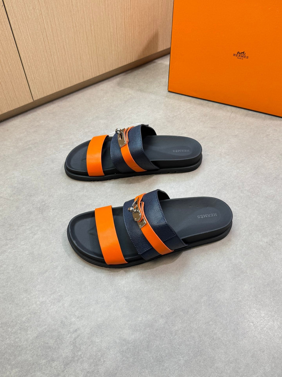 Hm Men's Jackson Sandals Blue Orange Calfskin 722035
