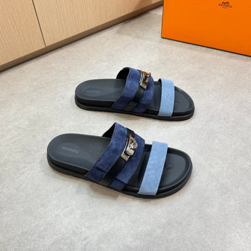 Hm Men's Jackson Sandals Blue Calfskin Suede 722040