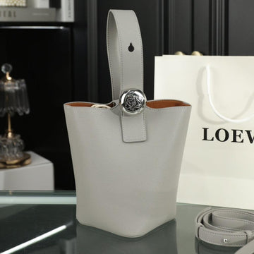 Loe Mini 19 Pebble Bucket In Gray Steel Mellow Calfskin