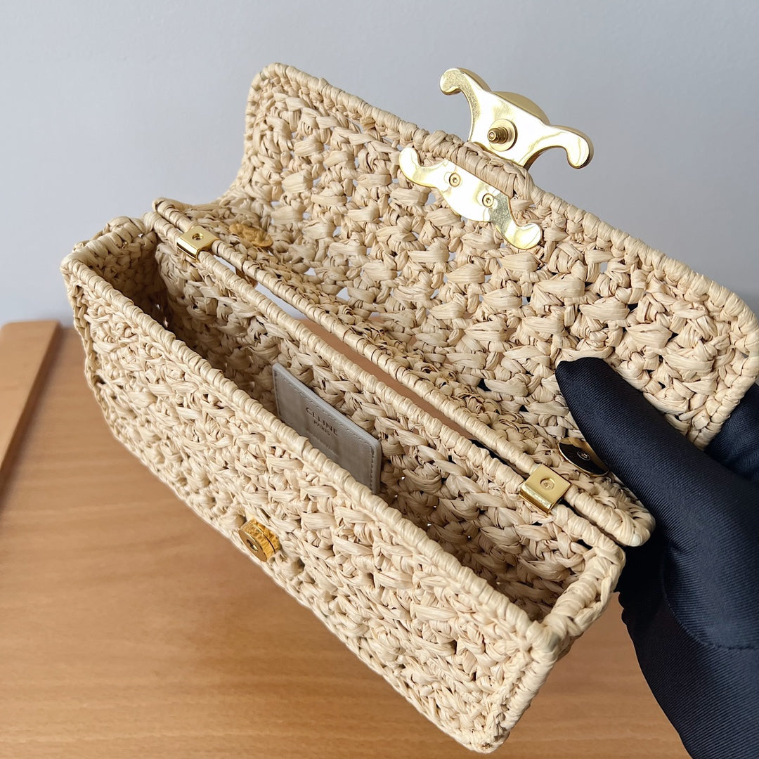 Chain Shoulder Bag 20CM Raffia Effect Textile Natural