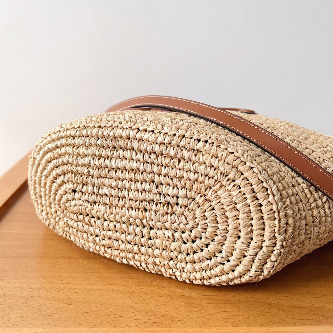 Celine Teen Supple Classic Panier 22CM Brown Calfskin Beige Raffia