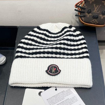 Beanie Hat In White Mix Black Cashmere 436733