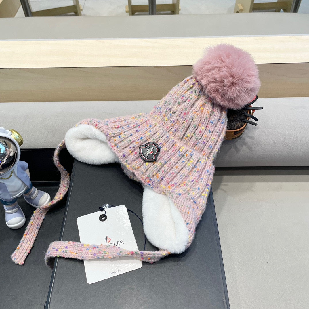 Beanie Hat In Light Pink Wool Lined With Fleece 436776