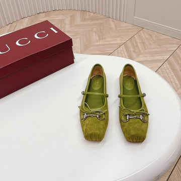 GG Ballet Flat Olive Green Suede