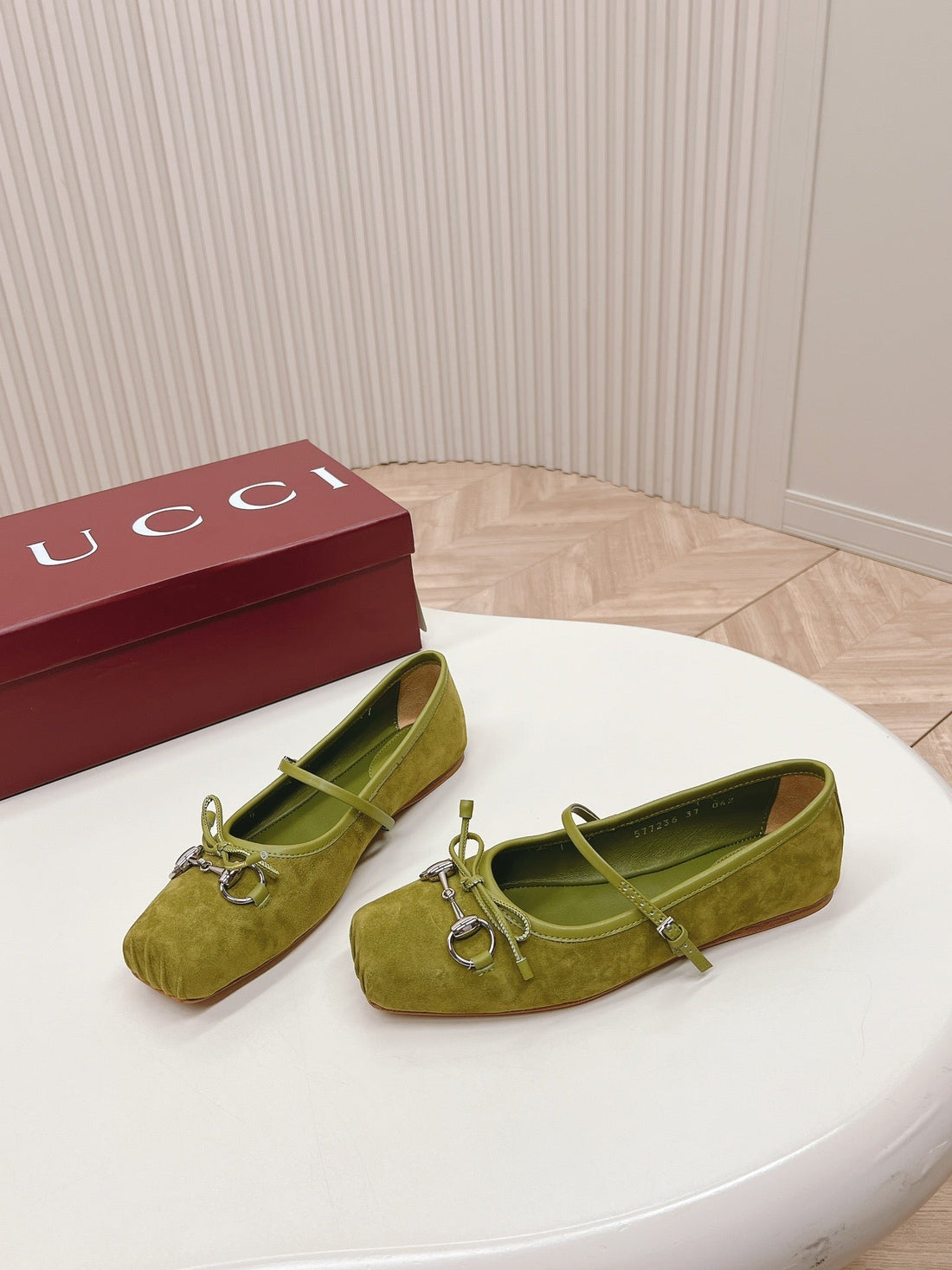 GG Ballet Flat Olive Green Suede