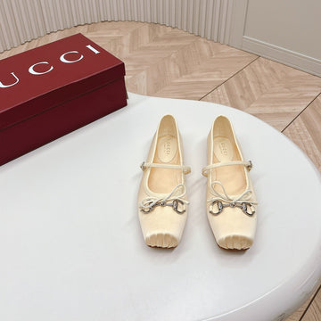 GG Ballet Flat Light Cream Silk