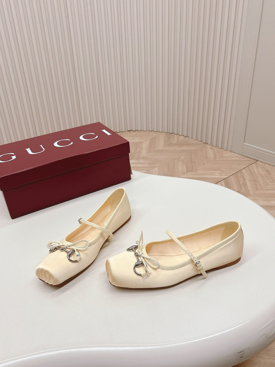 GG Ballet Flat Light Cream Silk