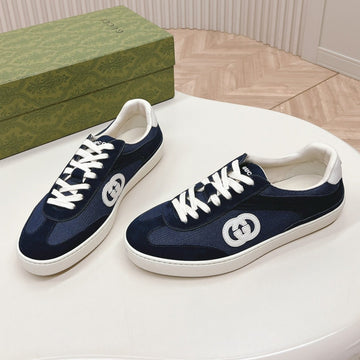 Sneaker With Interlocking G In Space Blue Suede And Mesh
