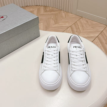 Pra Leather Logo Outlet Sneakers Black And White Calfskin