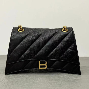 Crush Medium Chain Bag 31 In Black Quilted Crushed Calfskin Gold Hardware