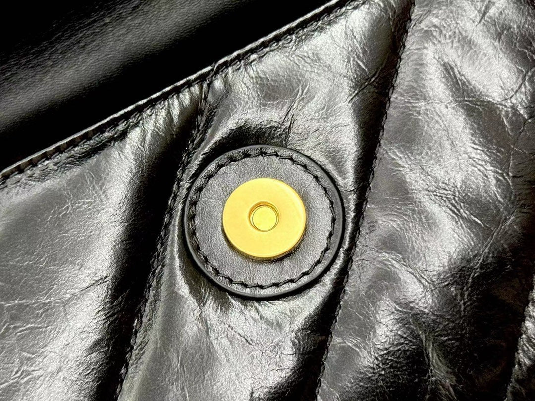 Crush Small Chain Bag 25 In Black Quilted Crushed Calfskin Gold Hardware