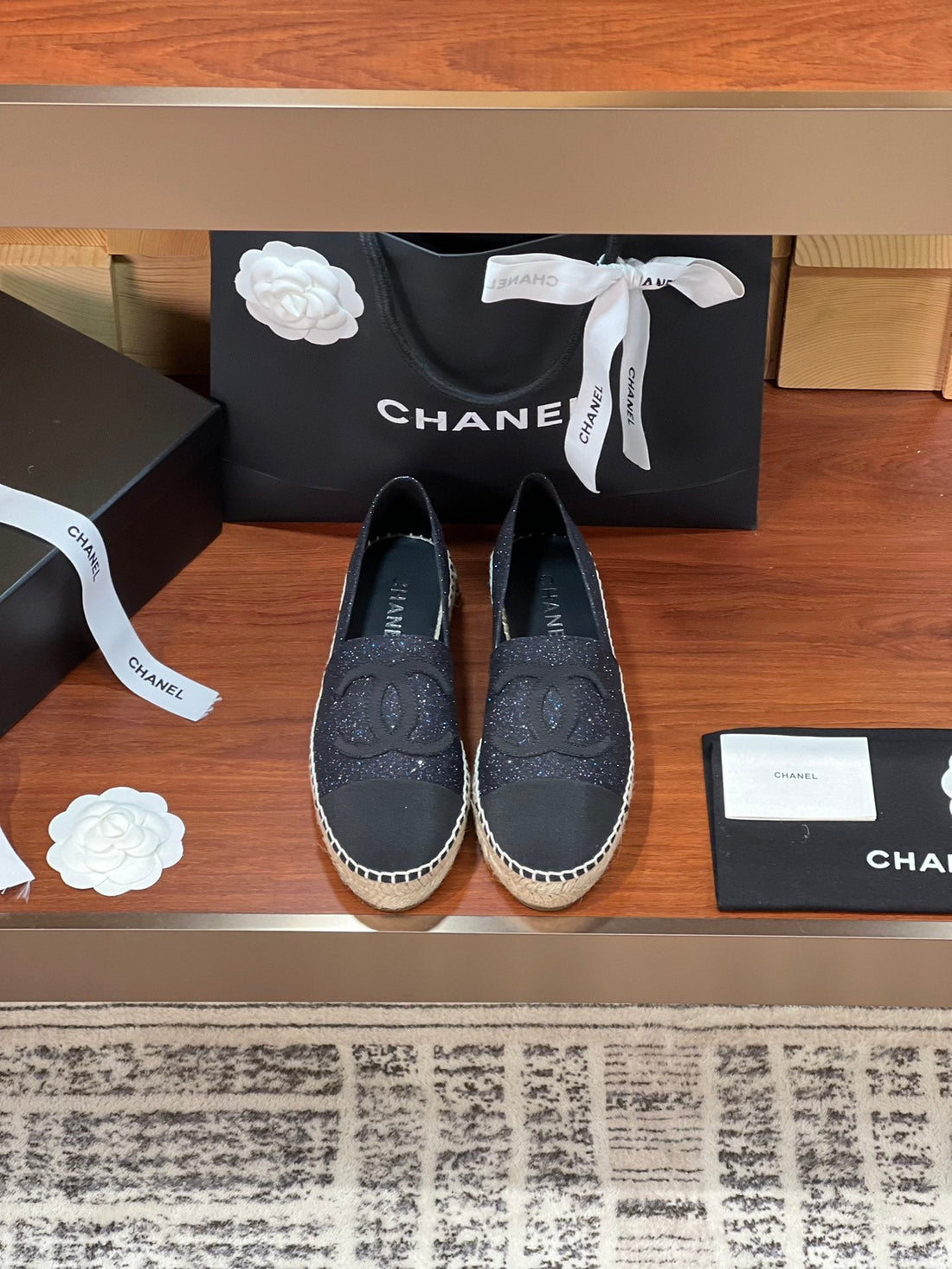 CC Espadrilles Black Glitter Fabric
