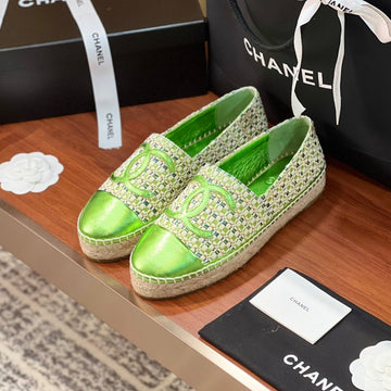 CC Espadrilles Beige Green Woolen Cloth Green Metalic Lambskin