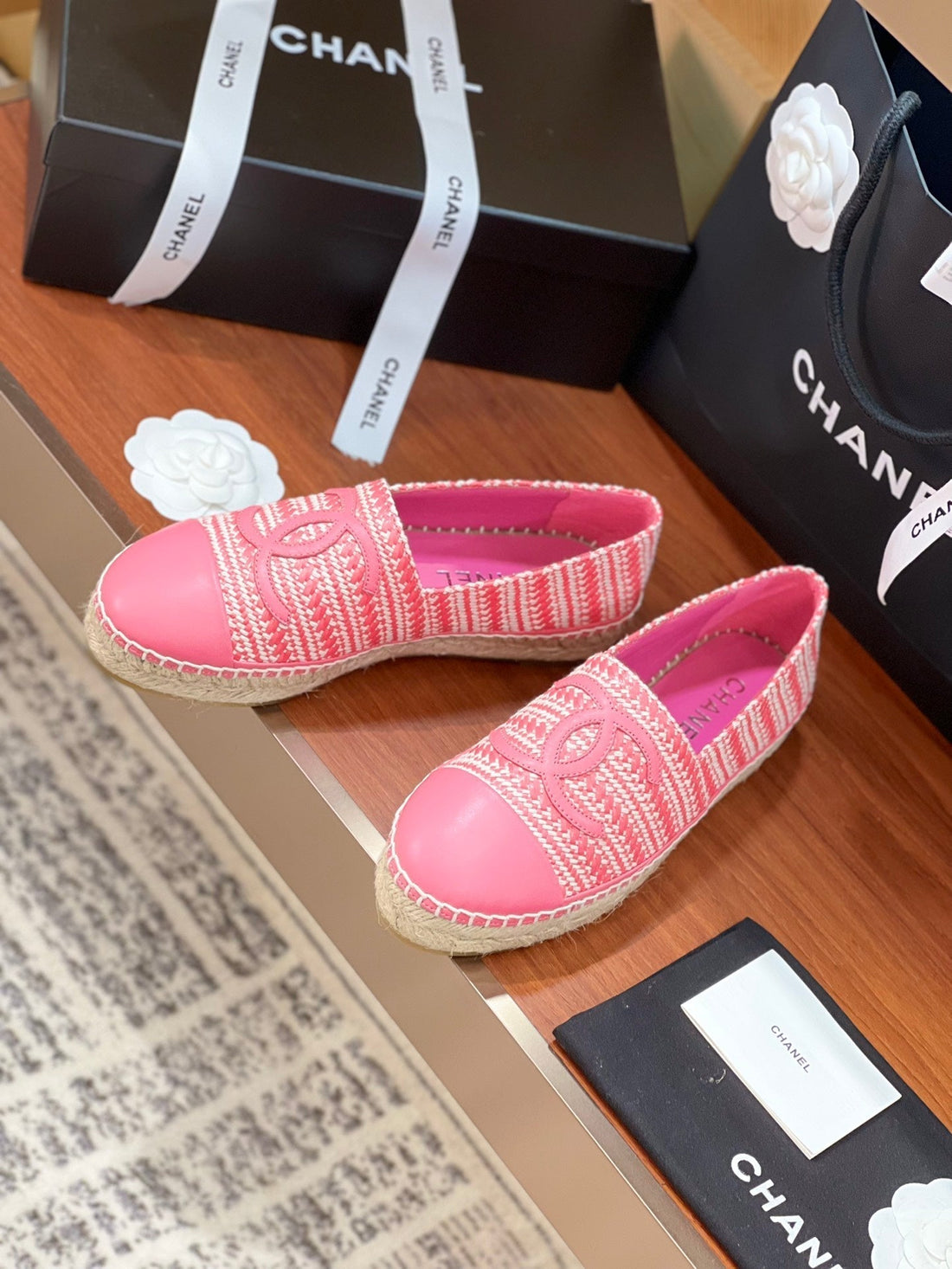 CC Espadrilles Beige Pink Woolen Cloth Pink Lambskin