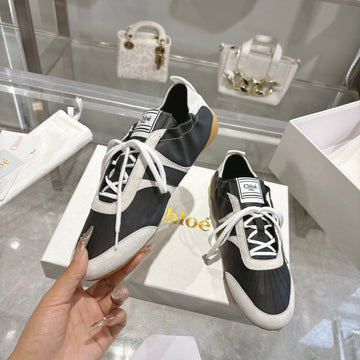 Chloé Ballet Flat Casual Shoes Black White Cowhide 518814