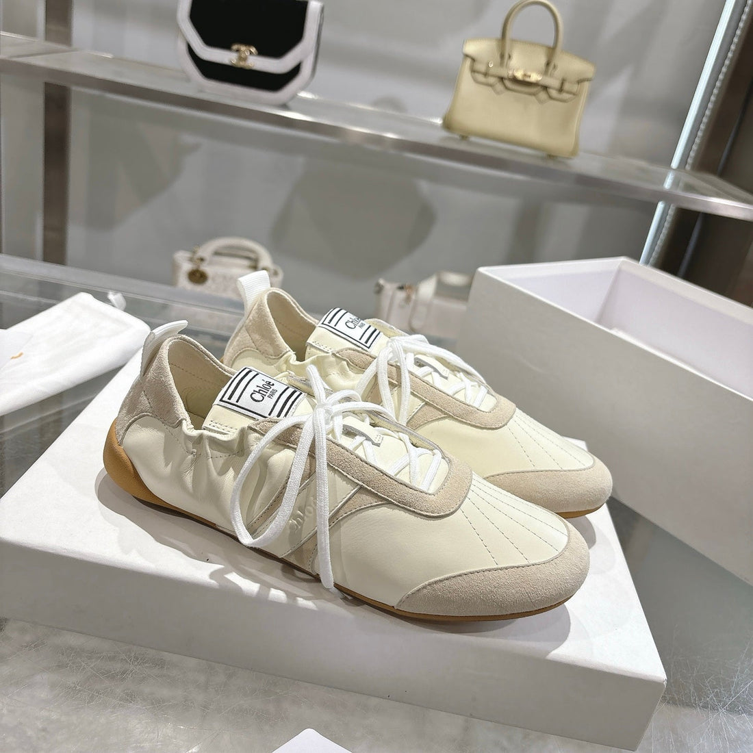 Chloé Ballet Flat Casual Shoes Cream Cowhide 518815