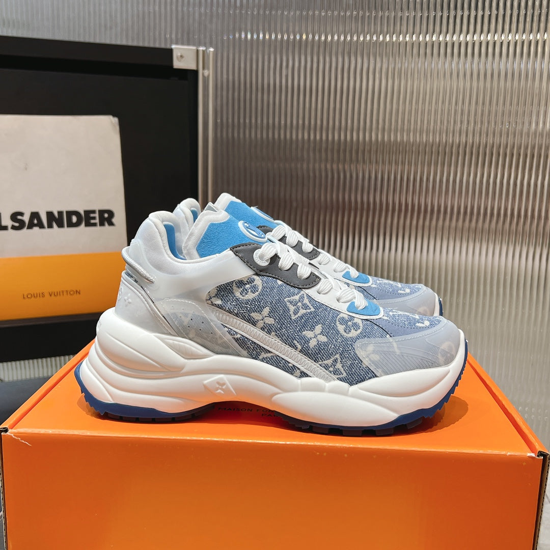 LV Run 55 Sneaker 50MM Light Blue Mix Dark Blue Monogram Jacquard Fabric