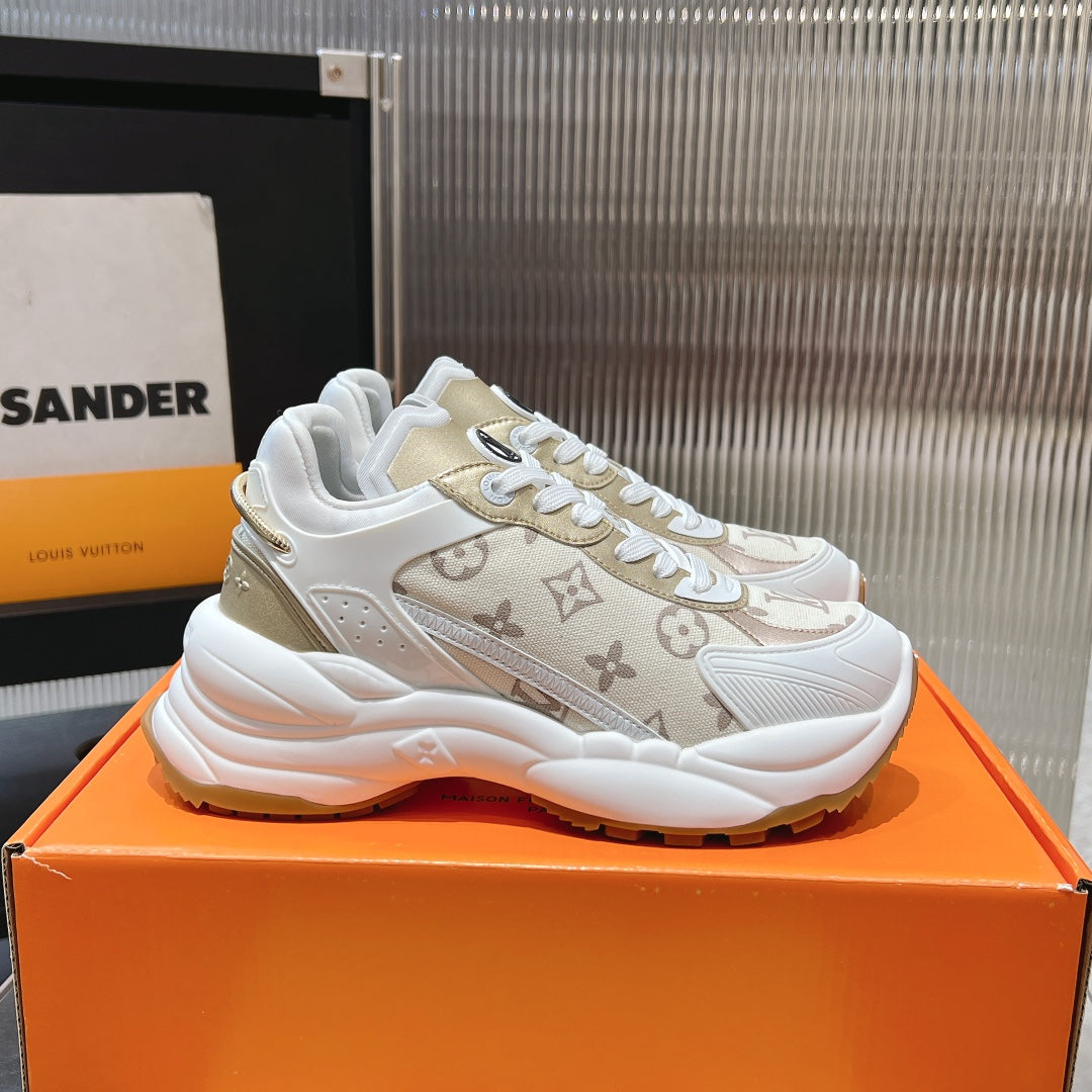 LV Run 55 Sneaker 50MM Beige Gold Monogram Jacquard Fabric