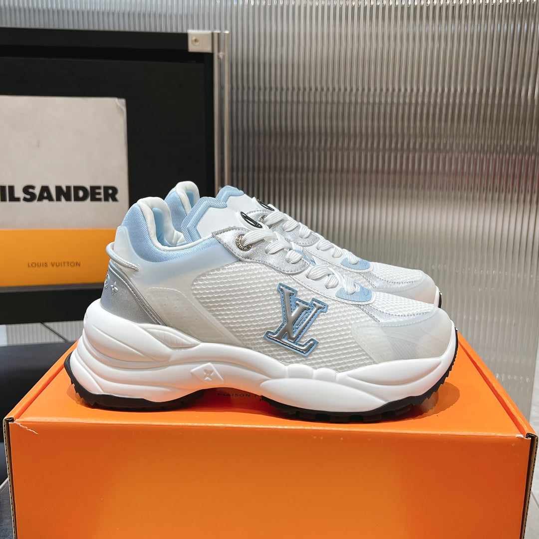 LV Run 55 Sneaker 50MM White Light Blue Polyester Mesh Fabric