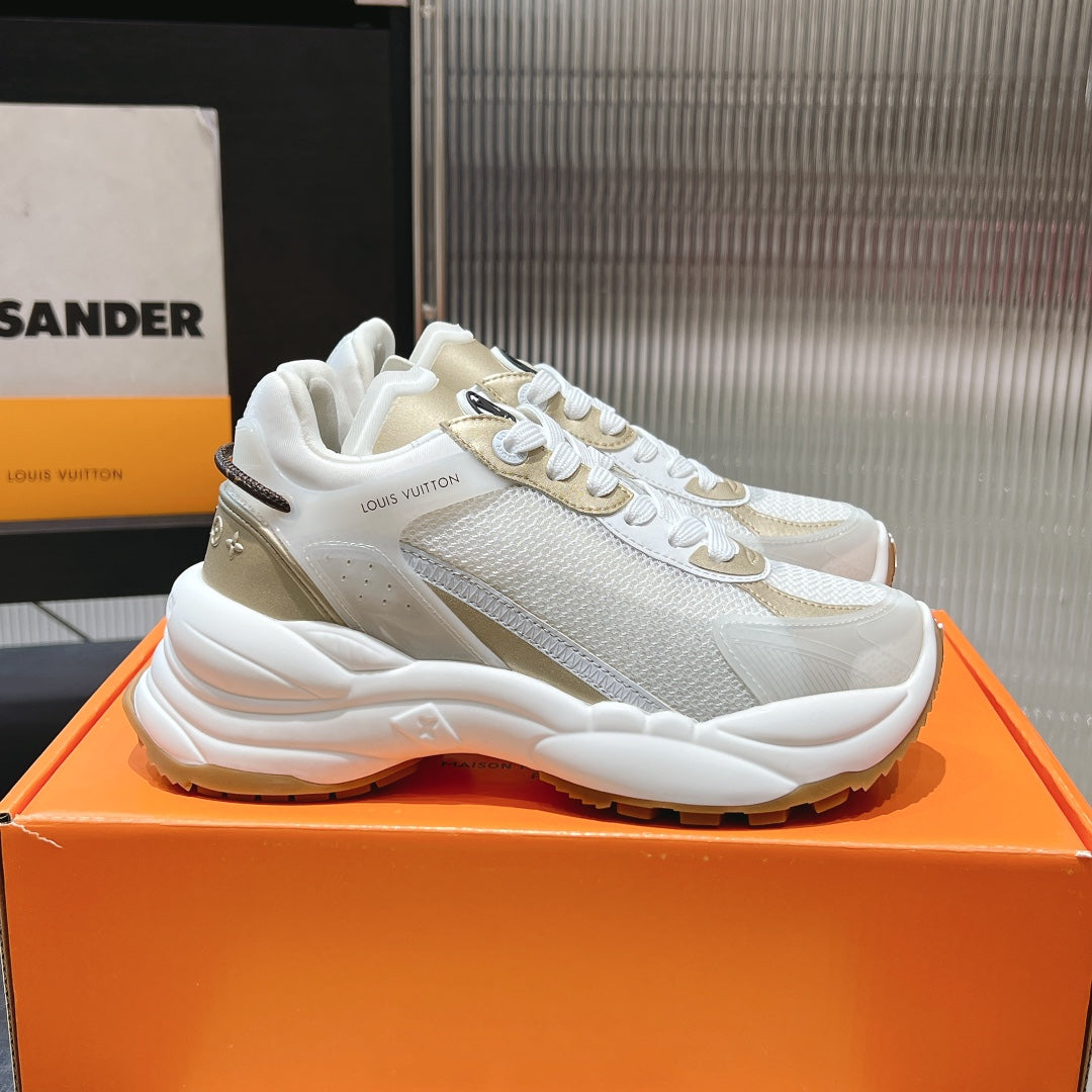LV Run 55 Sneaker 50MM White Gold Polyester Mesh Fabric
