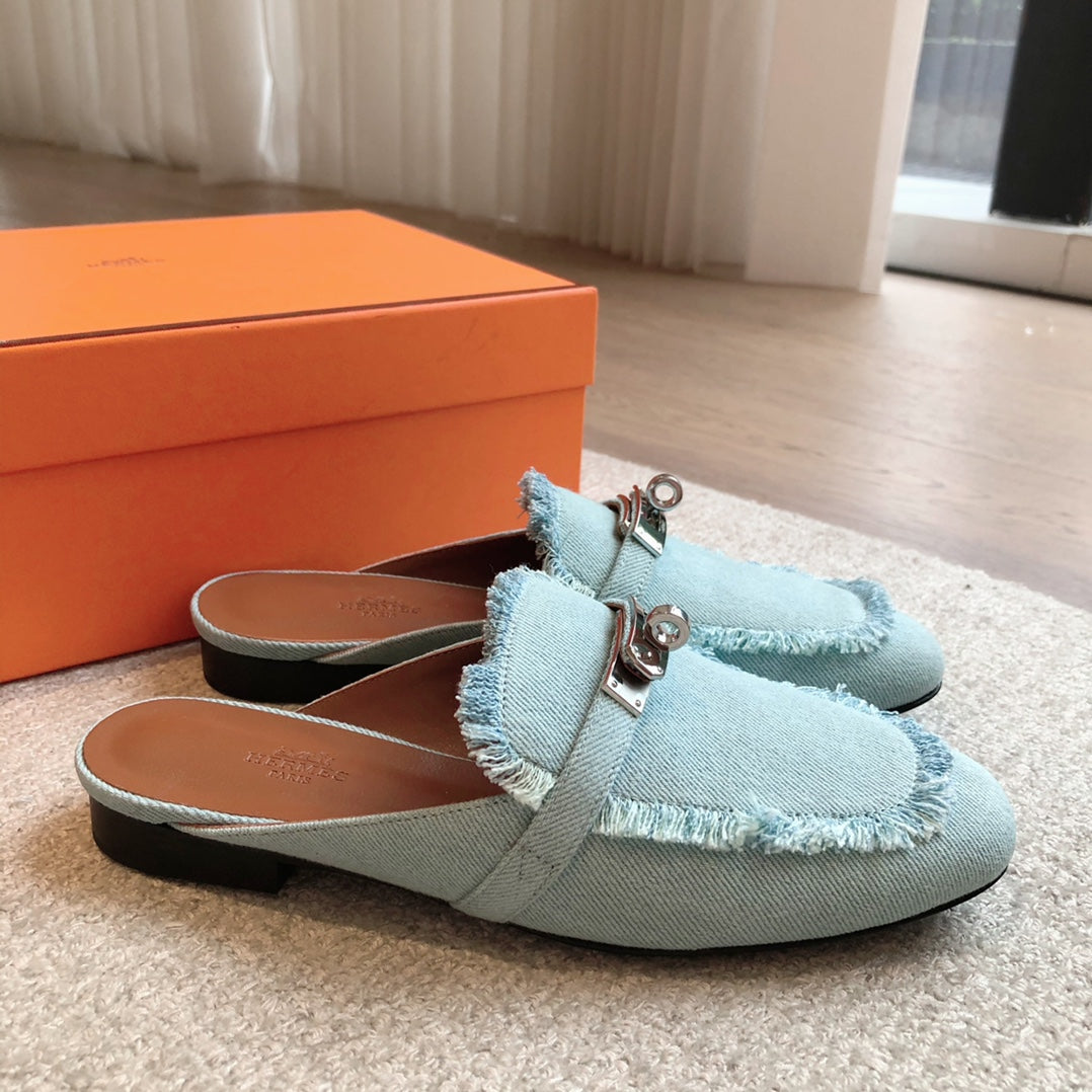 Hm Oz Mule Denim Blue Cowhide 756854