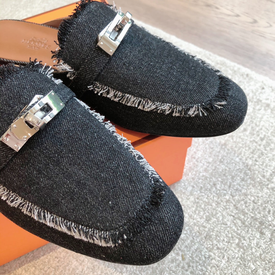 Hm Oz Mule Denim Black Cowhide 756855