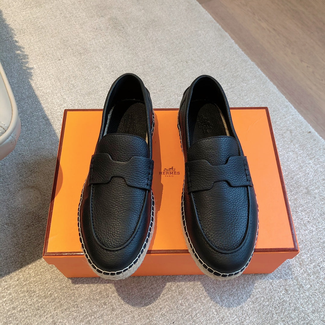 Hm Trip Espadrille Black Grained Calfskin
