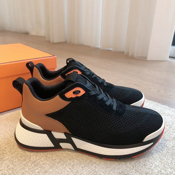 Hm Heros Sneaker In Black White Mix Brown Orange Calfskin And Mesh Fabric 970868