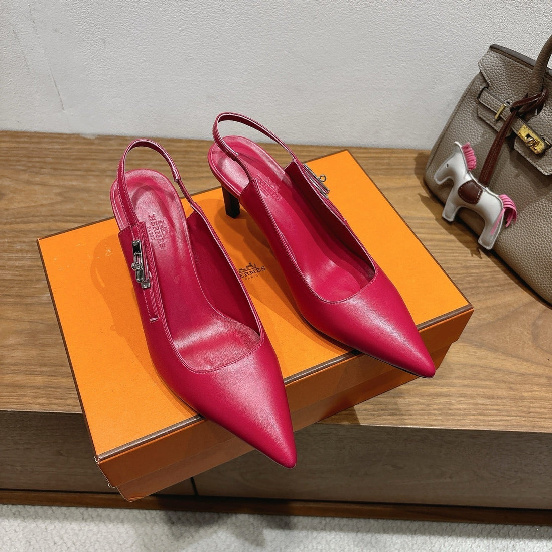 Hm Lover Pump 80MM Rose Framboise Calfskin 429027