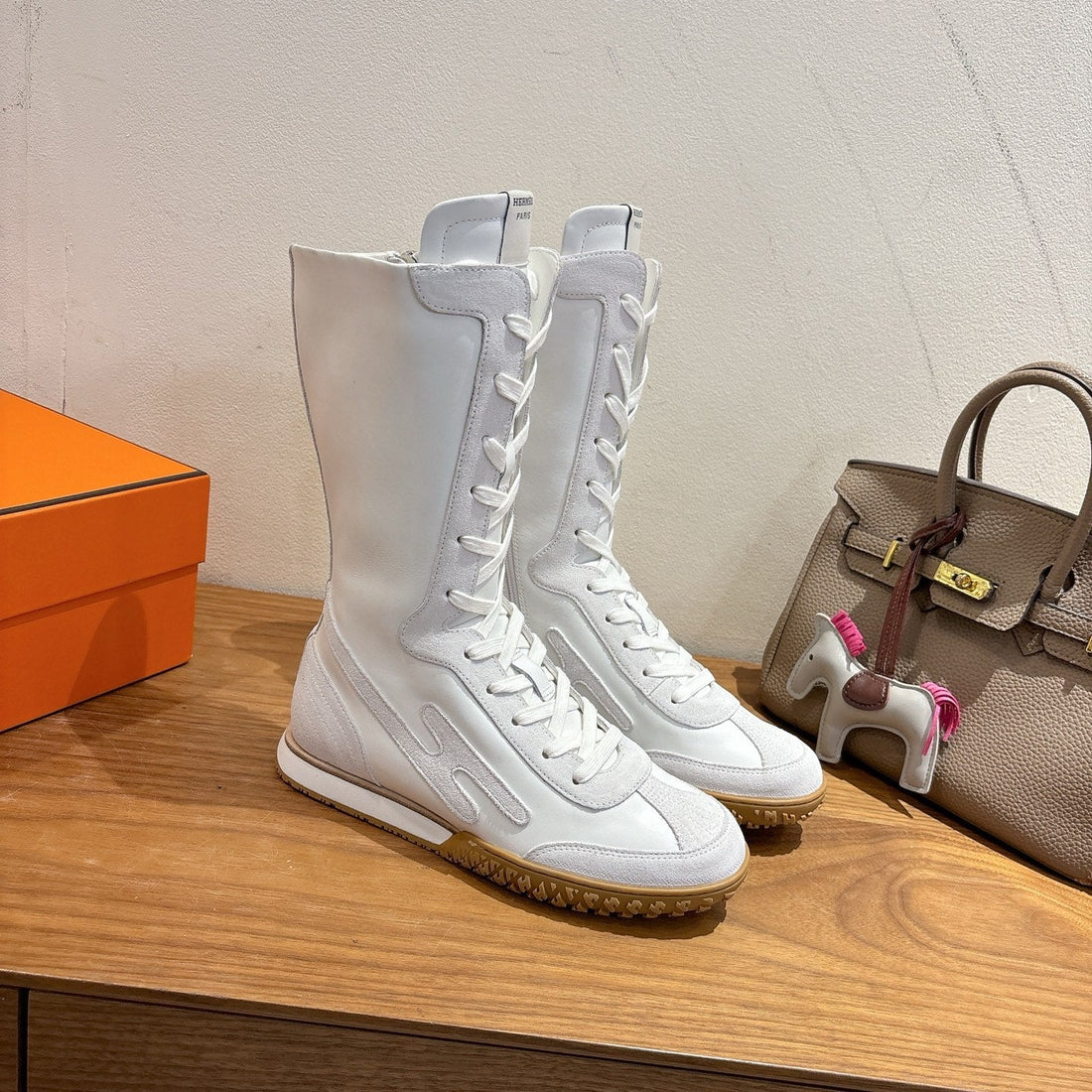 Hm Lace Up Sneaker White Light Grey Calfskin Suede