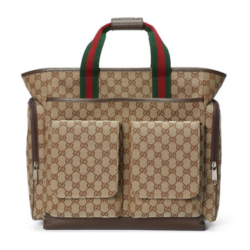 Diaper Bag 40 With Web In Beige And Ebony Canvas Mix Brow Calfskin