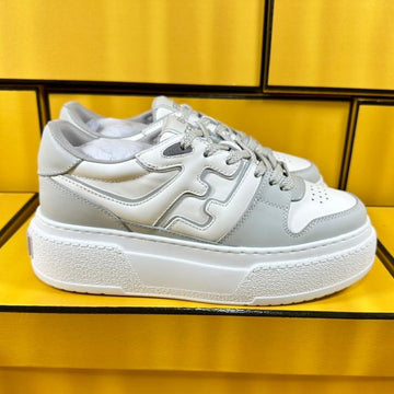 Fendi Thick-Solded Sneaker In White Mix Grey Lambskin
